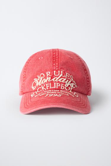 WASHED EFFECT CAP WITH EMBROIDERED TEXT - Red by Zara - Image 3