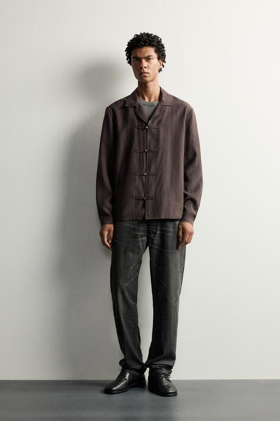 FLUID SHIRT WITH FROG FASTENING - Brown by Zara - Image 0