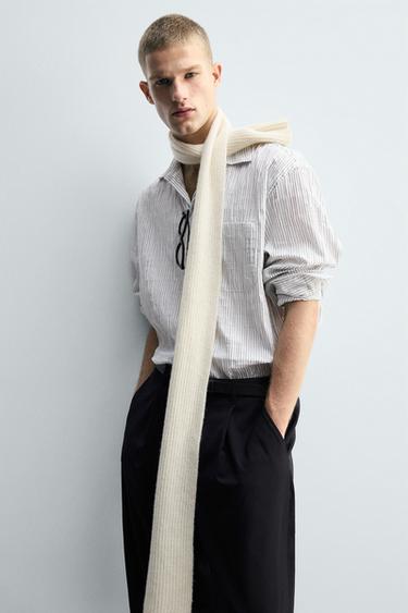 CHEMISE JACQUARD À RAYURES IRRÉGULIÈRES - Blanc / Noir de Zara - Image 4