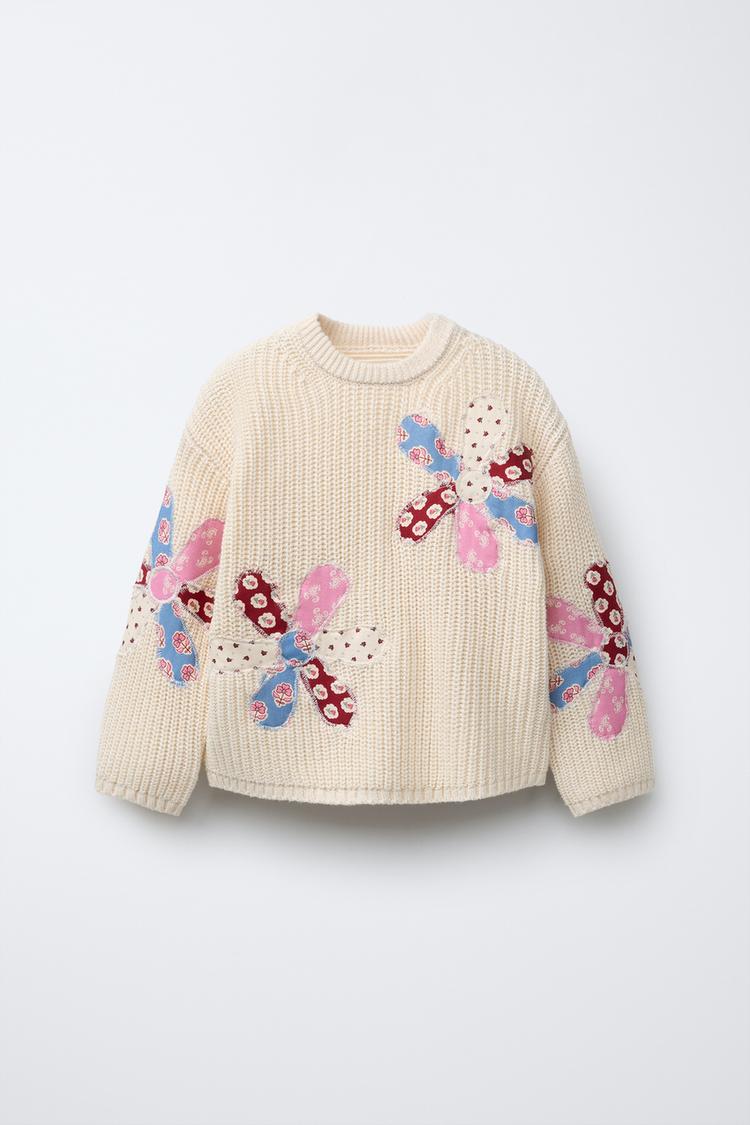 PATCHWORK FLORAL KNIT SWEATER Ecru ZARA South Africa