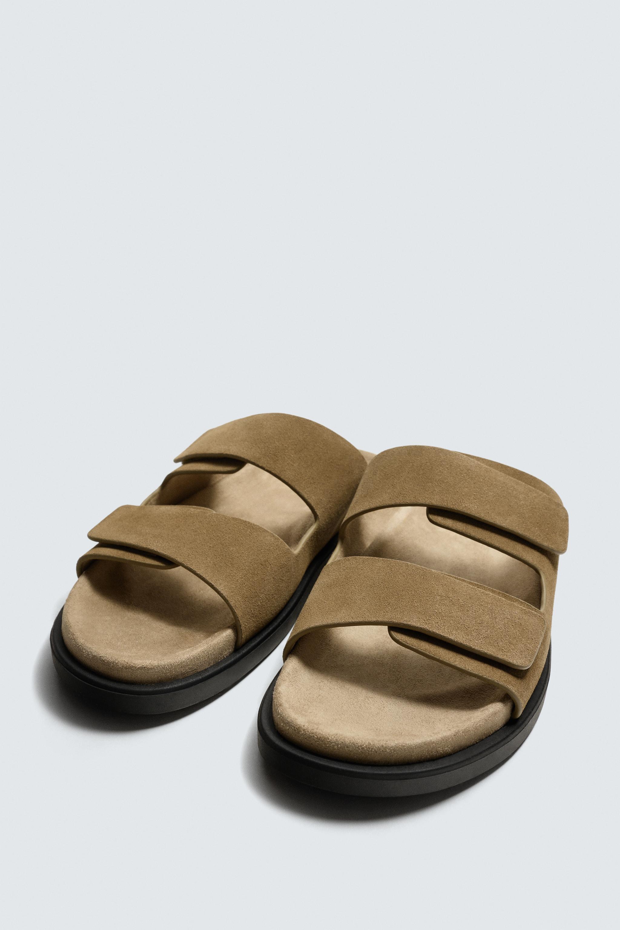 DOUBLE STRAP LEATHER SANDALS - Beige | ZARA United States