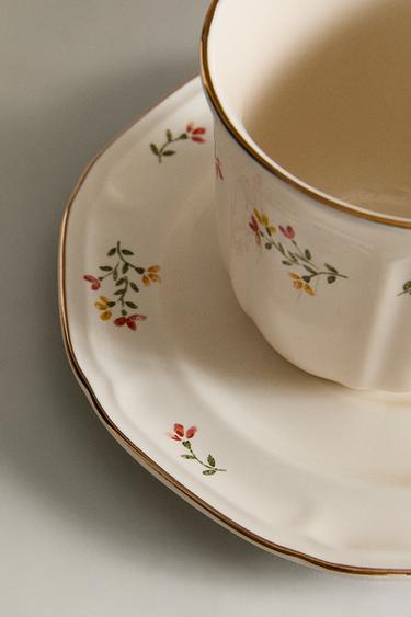 FLORAL PORCELAIN TEACUP AND SAUCER - Cream by Zara - Image 3