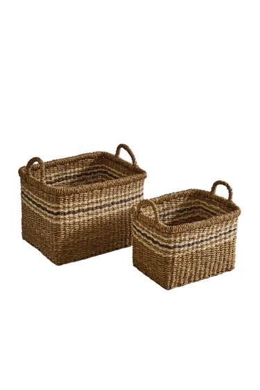 RECTANGULAR BASKET WITH STRIPES - Brown by Zara