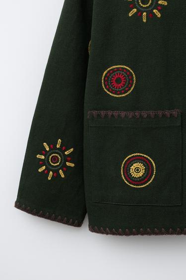 Zara CONTRAST EMBROIDERY JACKET - Mid-green