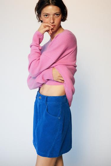 FALDA MINI PANA - Azul de Zara
