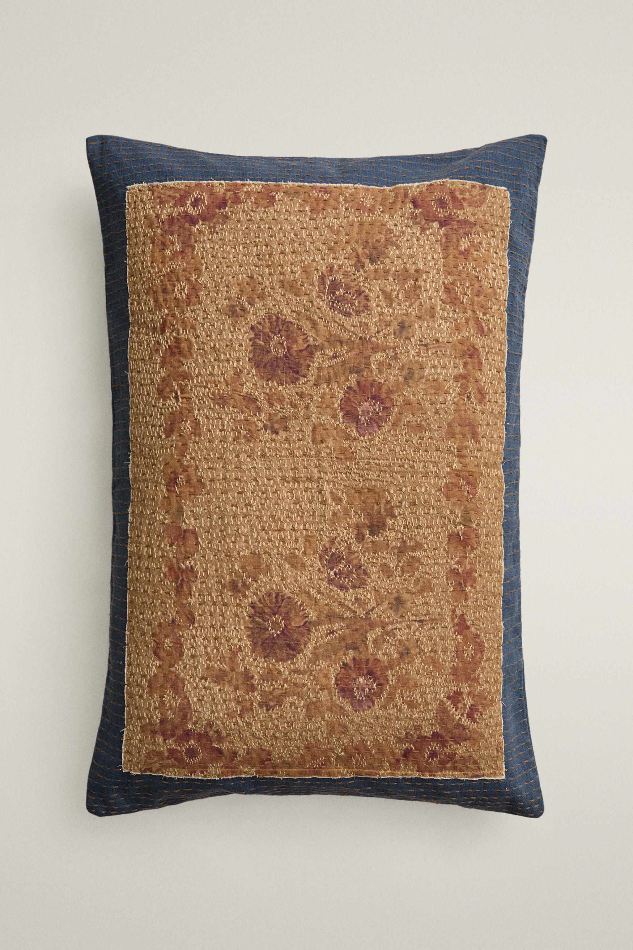 EMBROIDERED CUSHION COVER — Mustard