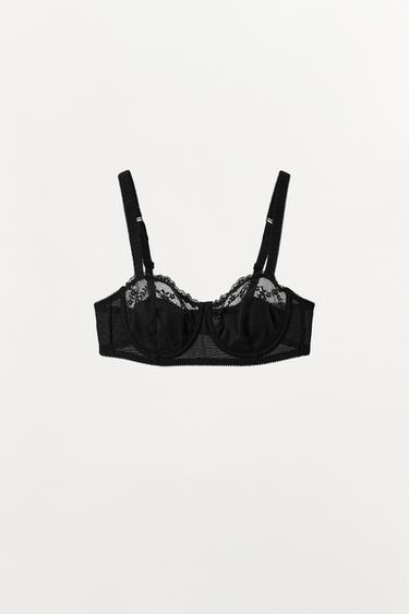 Zara POINTELLE LACE UNDERWIRE BRA - Black