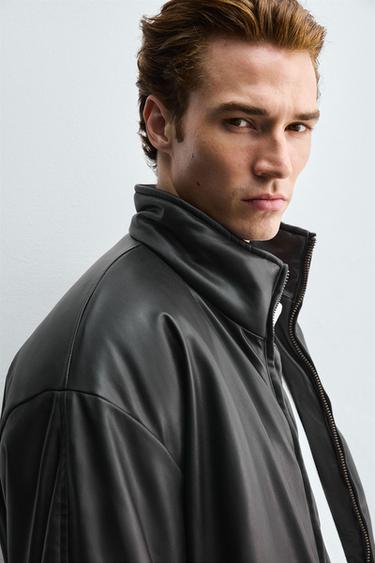 Zara FAUX LEATHER PUFFER JACKET - Black