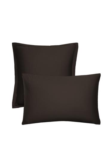 SATEEN PILLOWCASE WITH TRIM (300 THREAD COUNT) - Brown by Zara