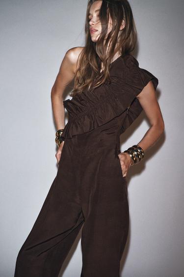 ASYMMETRIC RUFFLE JUMPSUIT - Brown by Zara - Image 5