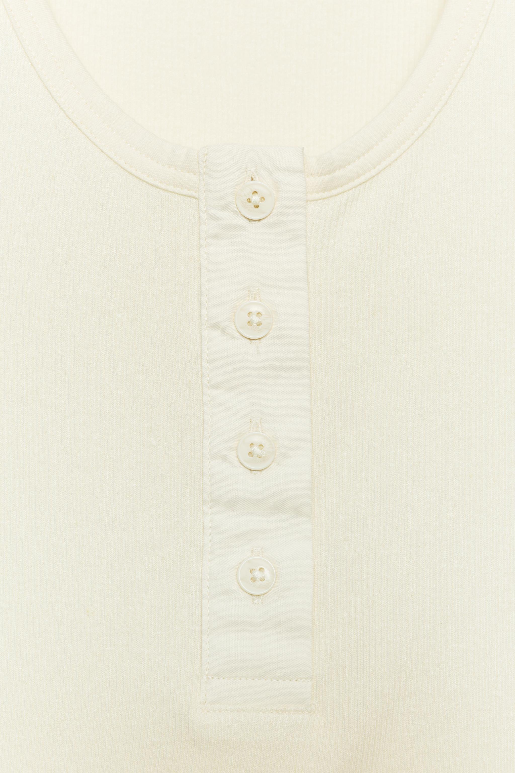 LINEN BLEND BUTTON-FRONT T-SHIRT