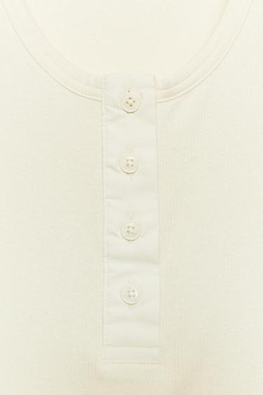 LINEN BLEND BUTTON-UP T-SHIRT - Ecru by Zara - Image 7