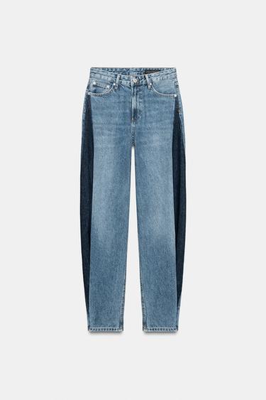 Zara ZW COLLECTION 拼接桶形牛仔褲 - 藍色