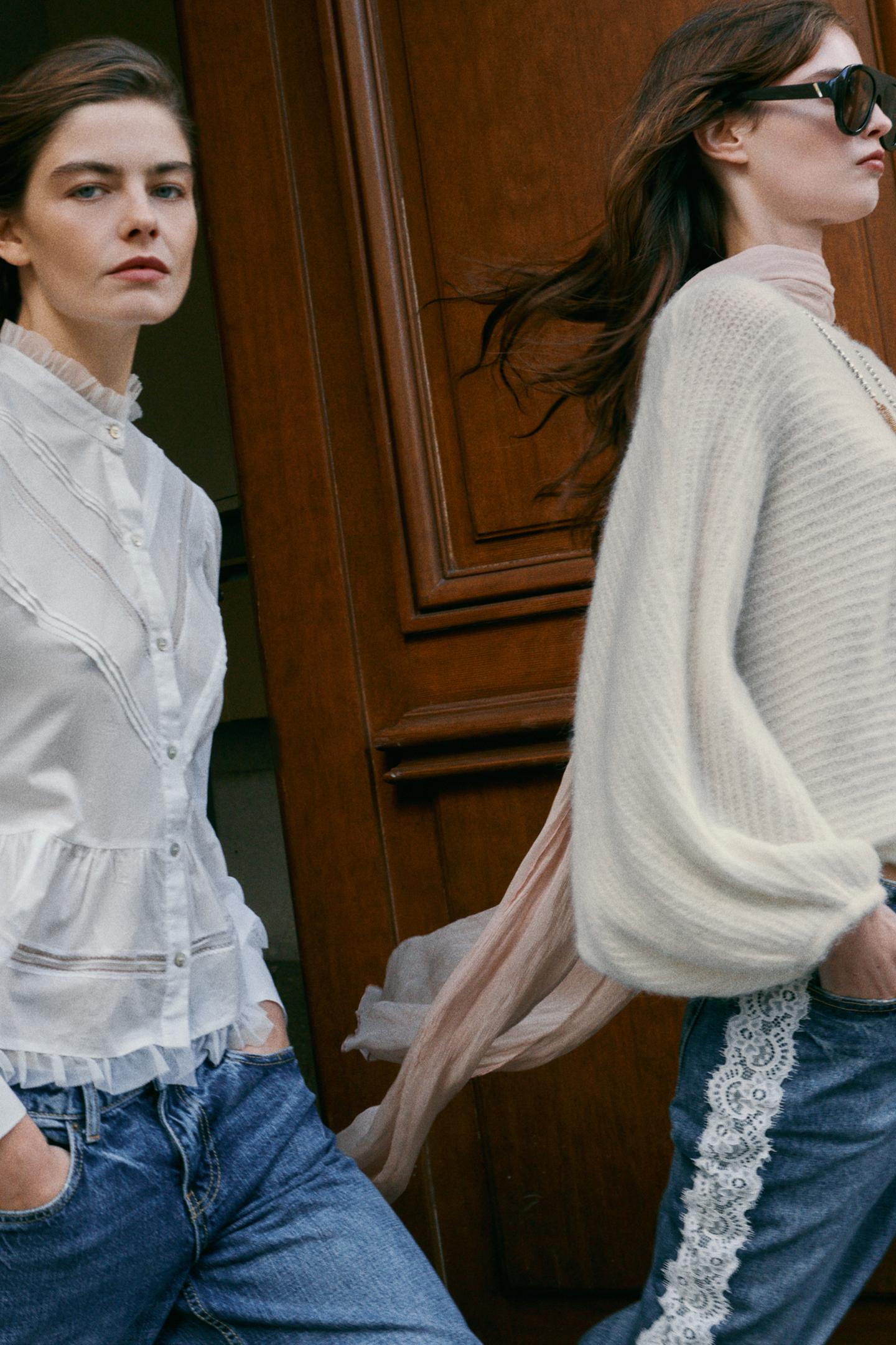 Женская блузка Zara Romantic Tulle Combined Blouse, цвет: Устричный белый — фото 6