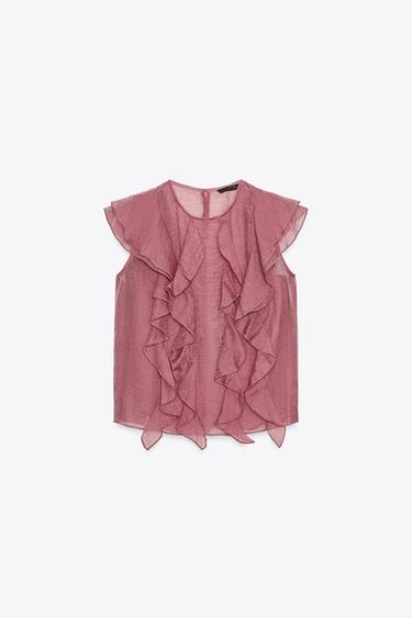 SEMI-SHEER TOP WITH RUFFLES - MARSALA by Zara