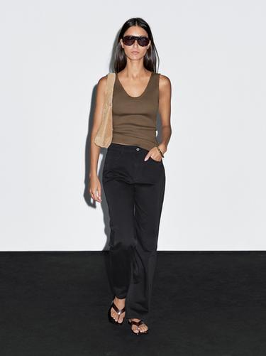 Pantalón tiro medio straight fit - Marino de Zara - Imagen 0