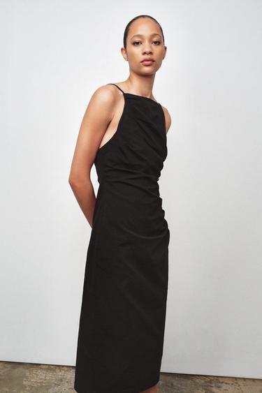 ZW COLLECTION DRAPERET MIDI-KJOLE - Sort fra Zara