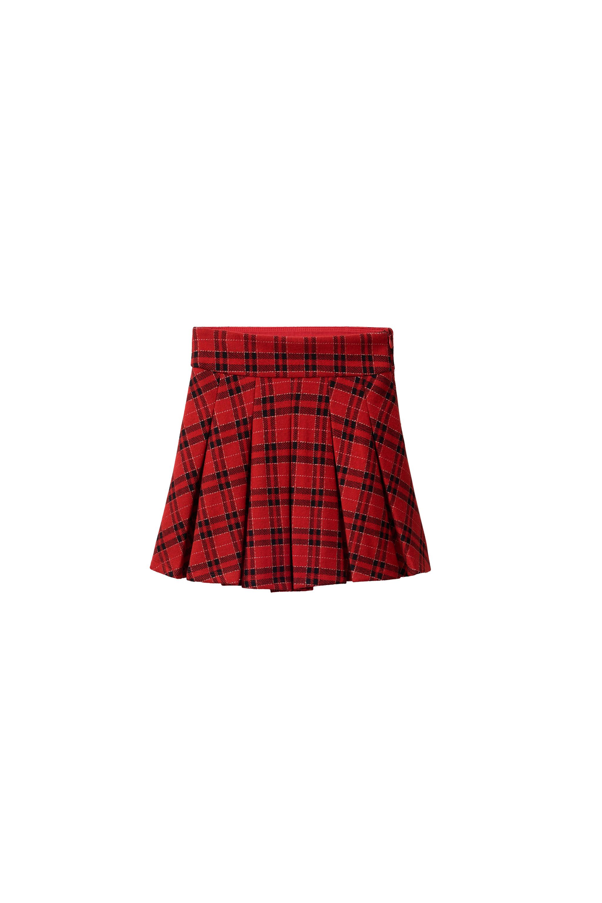 プリーツスカート赤 チェック柄 ボックスプリーツ スカート - レッド | ZARA Japan / 日本