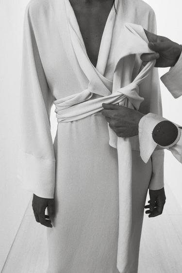 ZW COLLECTION MIDI DRESS WITH TIES - Ecru by Zara