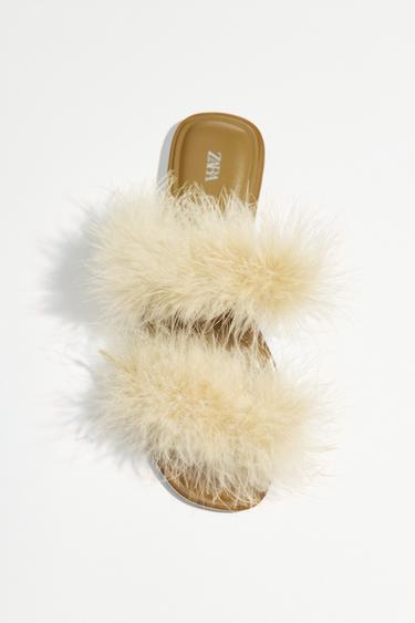 Zara FEATHER STRAP SANDALS - Yellow
