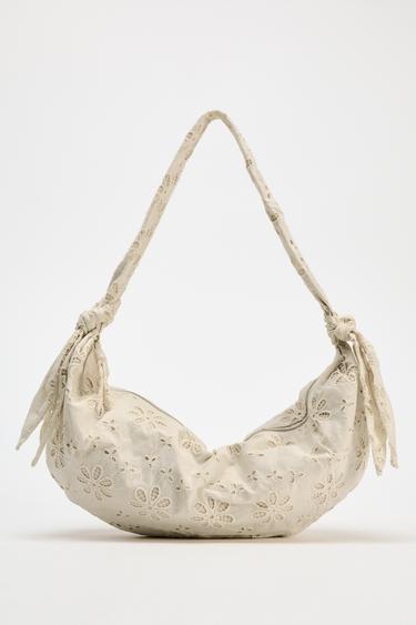 Zaras OVAL AXELVÄSKA MED BRODERI - Naturfärg