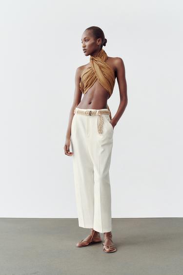 PANTALON CEINTURE TRESSÉE - Écru de Zara - Image 0