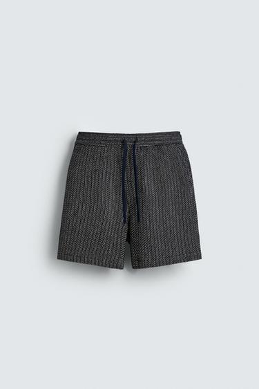 Zara JACQUARD TEXTURED SHORTS - Navy blue