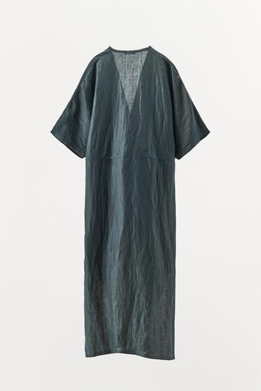 LINEN BLEND DRESS WITH CONTRAST TIE - Green / Blue by Zara - Image 7