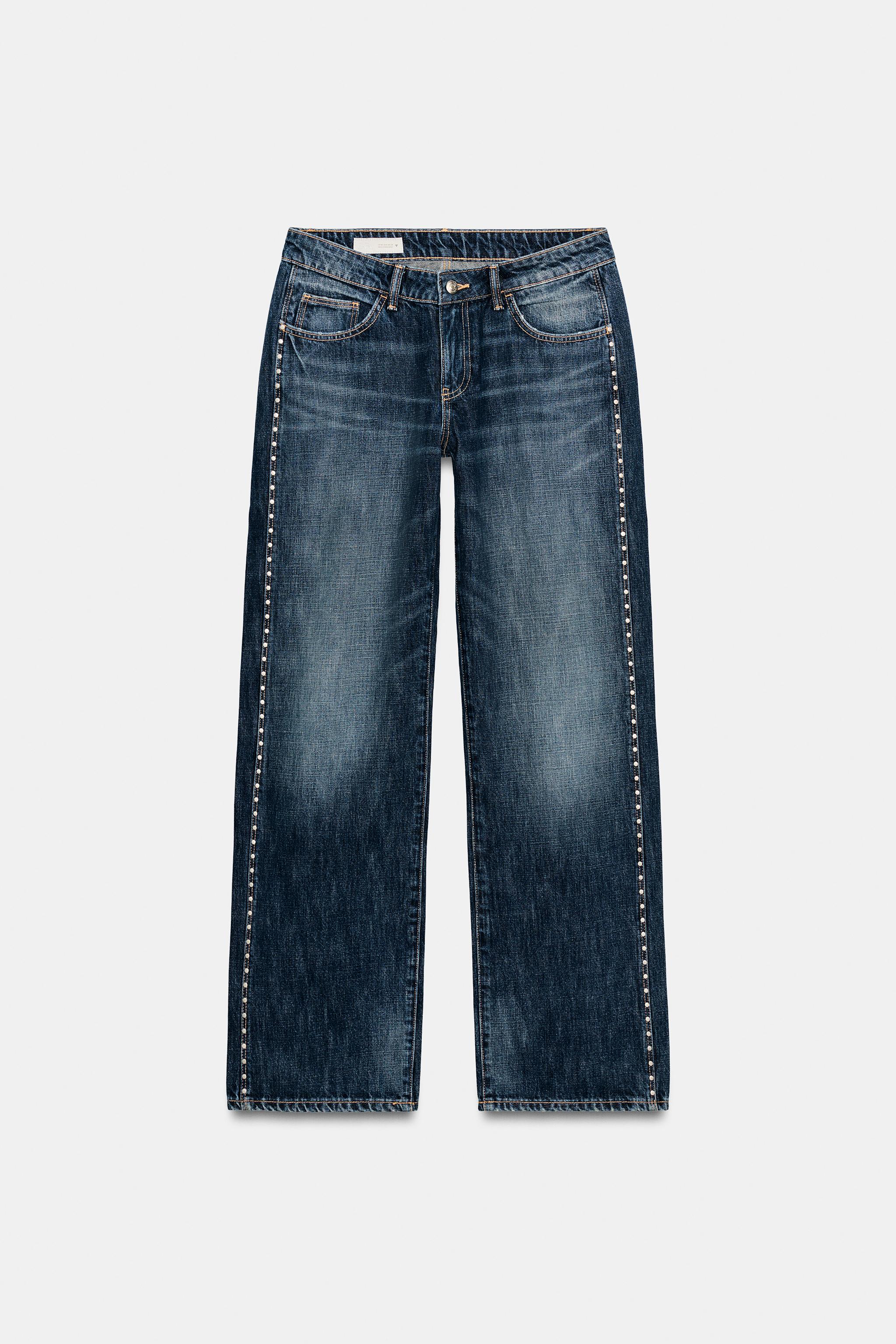 新品 S cutting denim 1 blue THEREDTHREAD　M TRF WIDE-LEG LOW-RISE STUD JEANS - Blue | ZARA South Africa