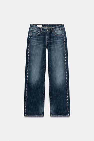 JEANS TRF WIDE LEG TIRO BAJO TACHAS - Azul de Zara - Imagen 0