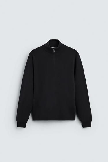 COTTON QUARTER-ZIP SWEATER - Navy blue by Zara