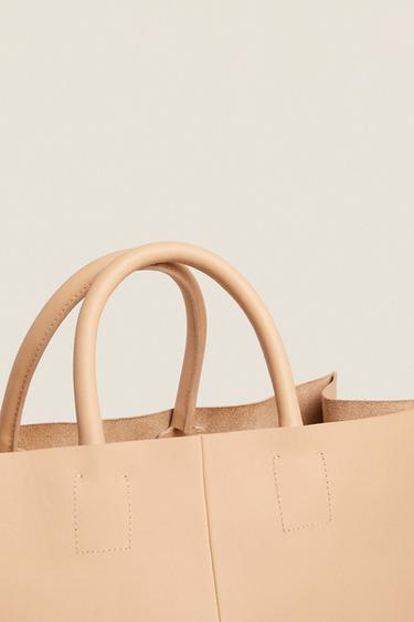 SAC CABAS EN CUIR - Beige clair de Zara - Image 3