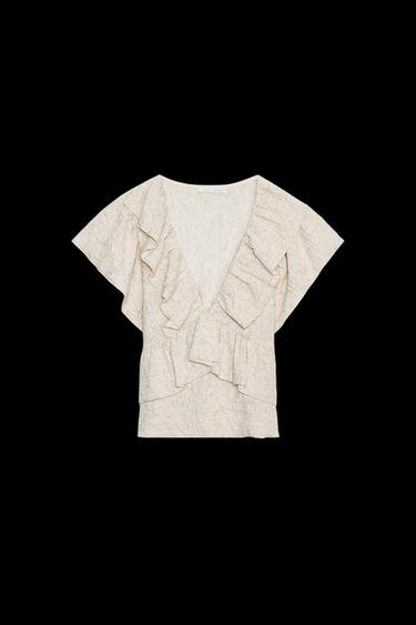 Zara METALLIC THREAD JACQUARD TOP - Golden - Image 0
