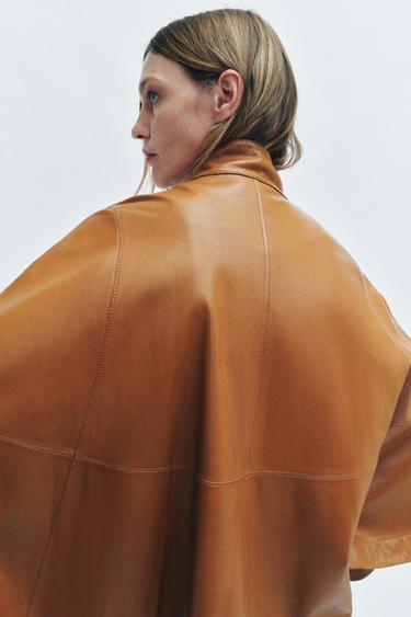LEATHER ZIP CAPE - camel by Zara - Image 2