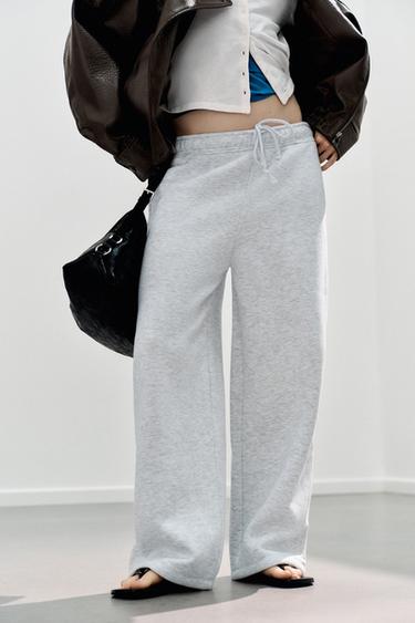BASIC STRAIGHT-LEG PLUSH TROUSERS WITH ADJUSTABLE HEM - Grey marl by Zara