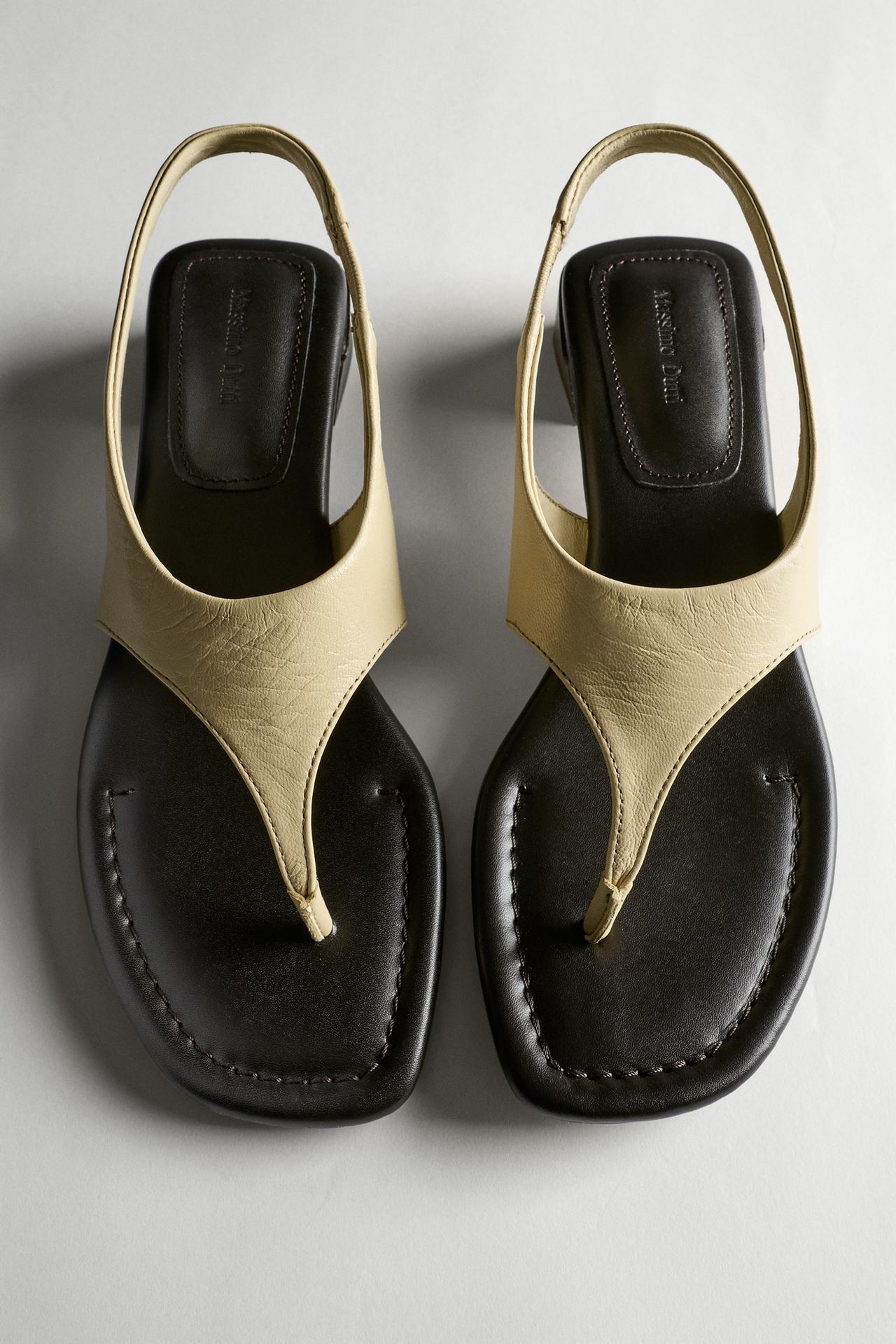 Leather sandals with block heel — Ecru