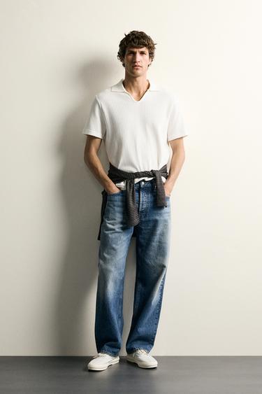 POLO REGULAR FIT ESTRUCTURA CALADOS - Blanco roto de Zara