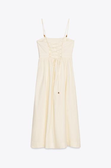 BEADED STRAPPY LINEN BLEND MIDI DRESS - Ecru by Zara - Image 9