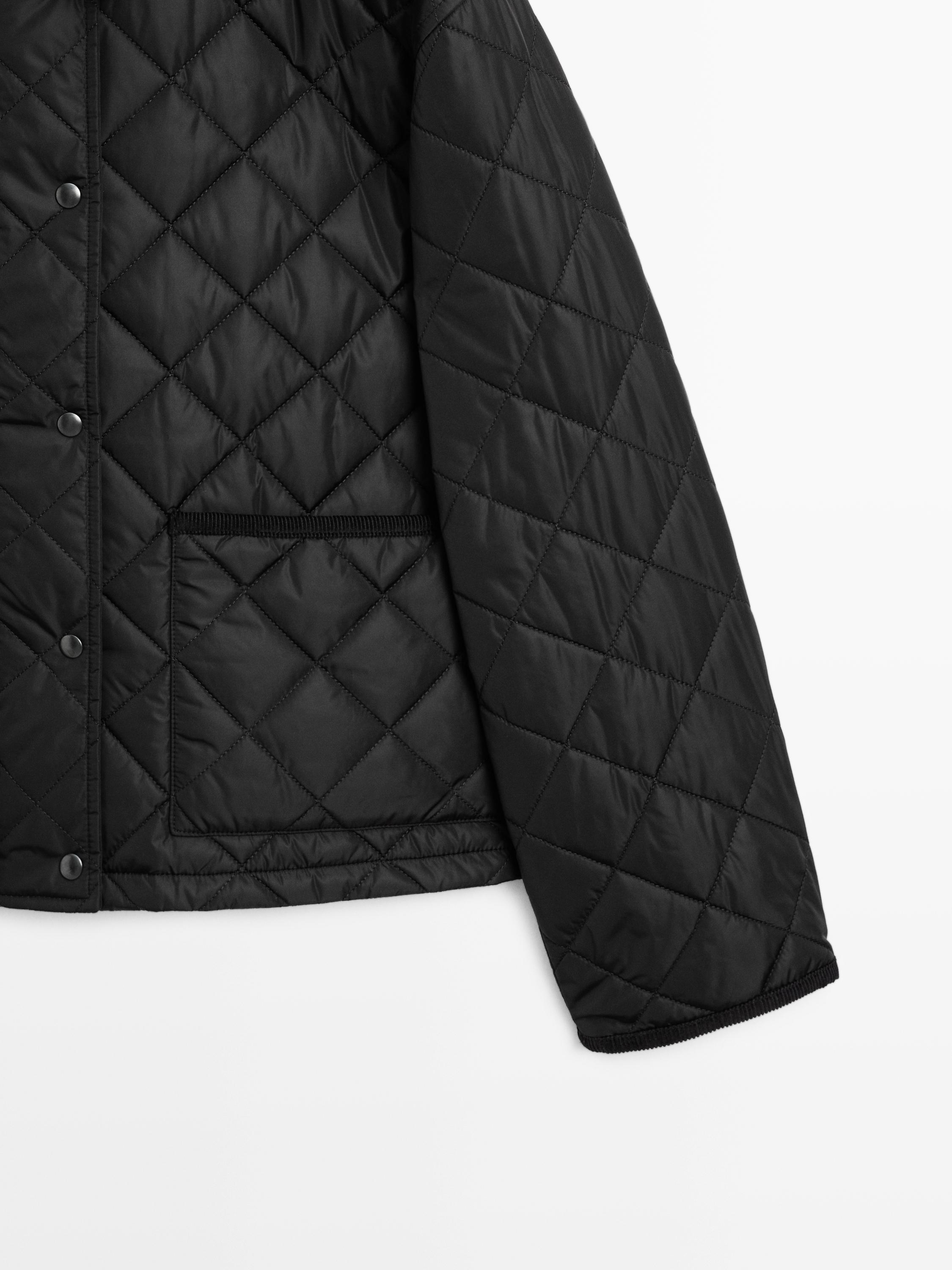 Short lightweight puffer jacket with corduroy detail