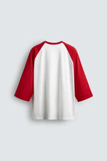 COLOUR BLOCK T-SHIRT - White / Red by Zara - Image 6