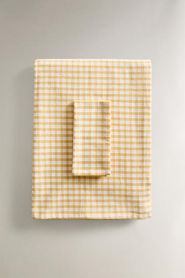 BAWEŁNIANY OBRUS W KRATKĘ VICHY - Jasnożółty Zara