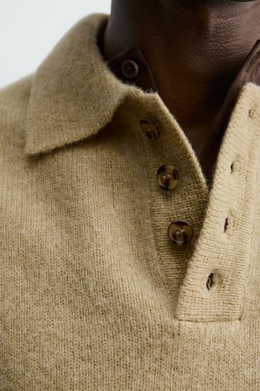 POLO EN MAILLE 100 % LAINE - Vert clair de Zara - Image 5