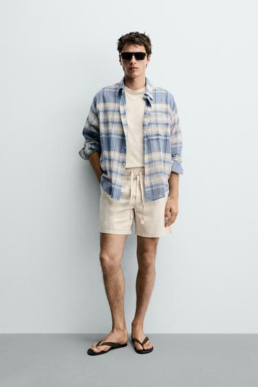 COTTON/LINEN RELAXED FIT BERMUDA SHORTS - Light beige by Zara