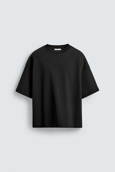 Zara 雕刻效果印字 T 恤 - 黑色 - 圖片 0