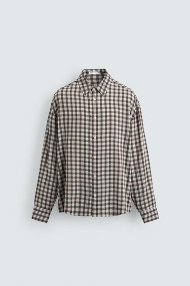 Zara FLOWY PLAID SHIRT - Brown