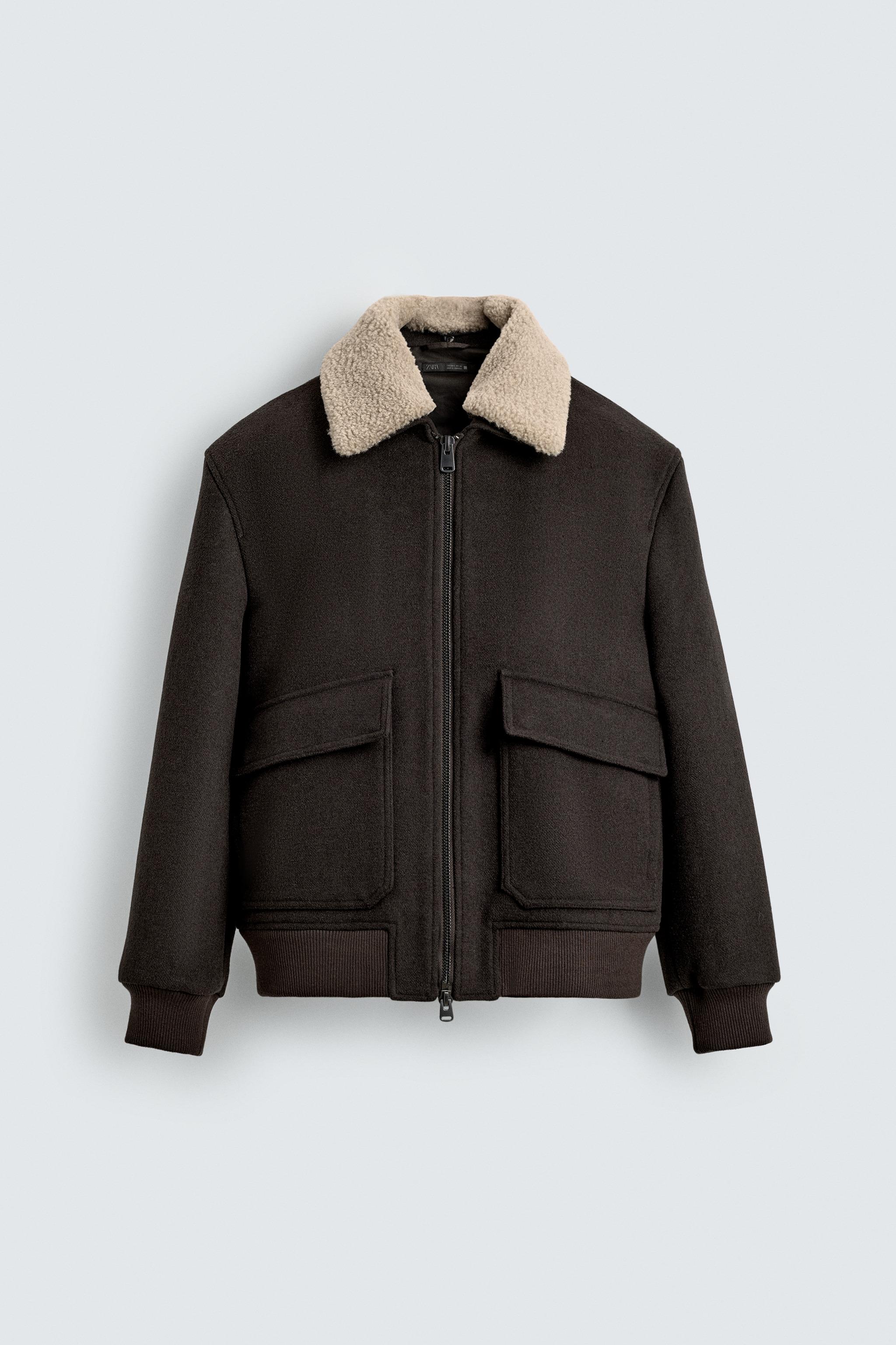 ウール混コントラスト襟ジャケット - ブラウン | ZARA Japan / 日本