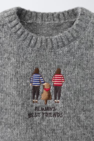PULL EN MAILLE BRODÉ - Gris chiné de Zara - Image 2