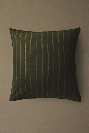 FUNDA ALMOHADA ALGODÓN Y LINO RAYAS NAVIDAD - Verde de Zara