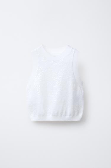 KNITTED SEQUIN TOP - Ecru by Zara - Image 0