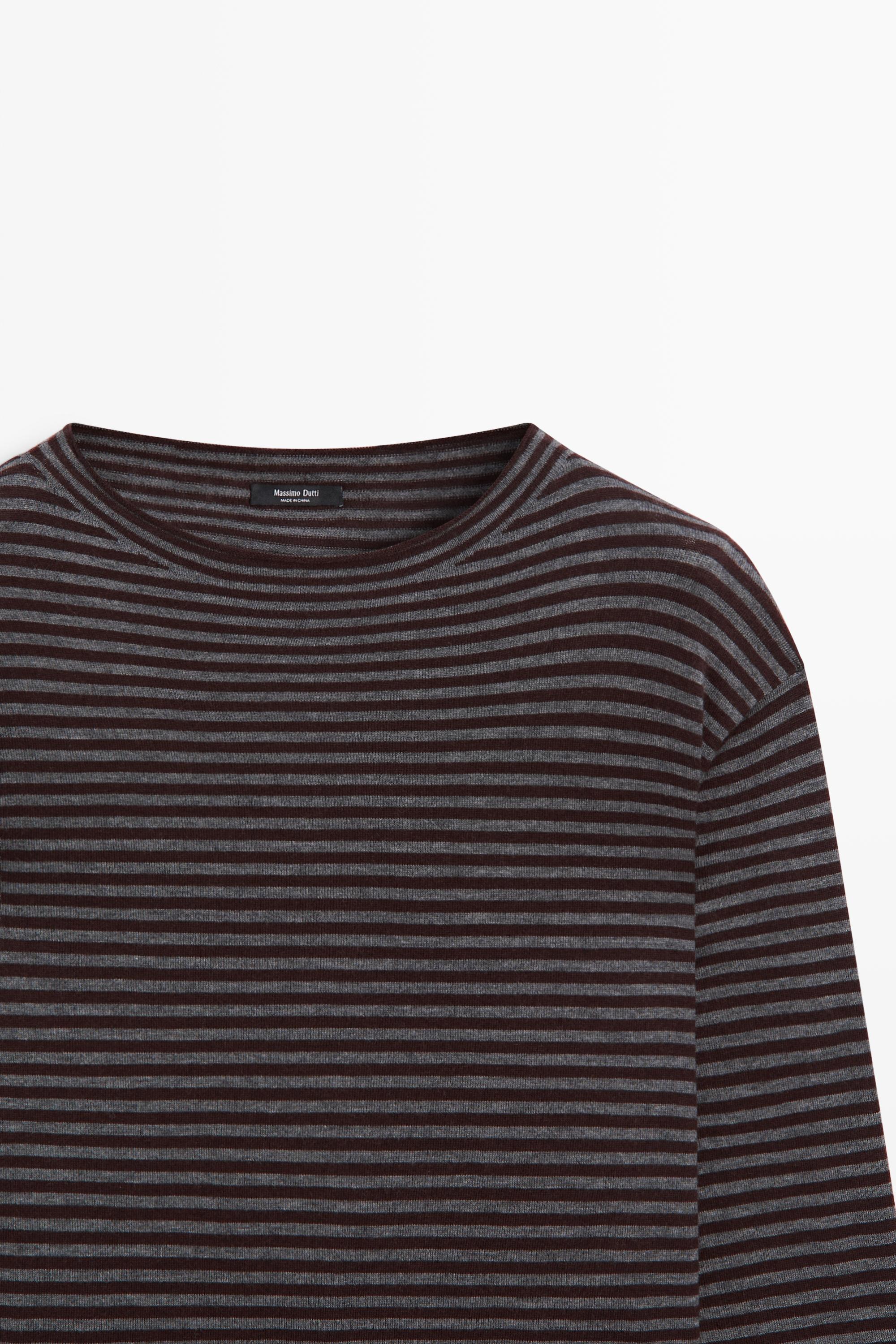 Striped knit sweater with mock turtleneck